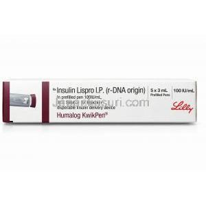 ヒューマログ　ペン注射, インスリンリスプロ 100 IUmL, 5 x 3 mL, 製造元：Eli Lilly,箱上面